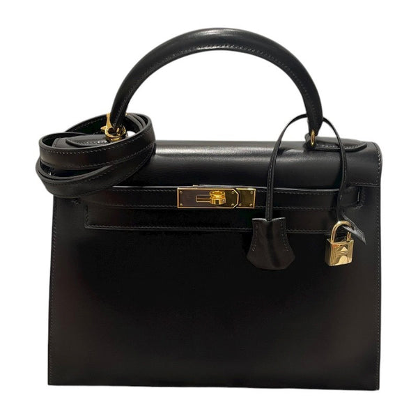 エルメス HERMES ケリー28 外縫い □A刻 ブラック/ゴールド金具 ボックスカーフ レディース ハンドバッグ