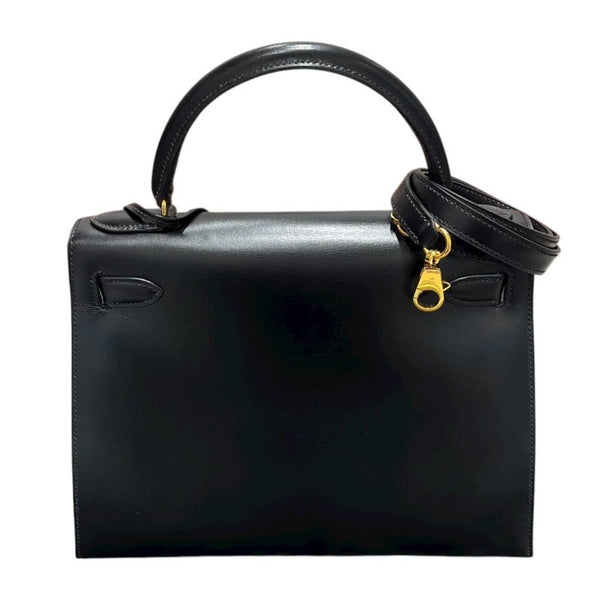 エルメス HERMES ケリー28 外縫い □A刻 ブラック/ゴールド金具 ボックスカーフ レディース ハンドバッグ