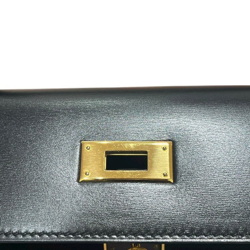 エルメス HERMES ケリー28 外縫い □A刻 ブラック/ゴールド金具 ボックスカーフ レディース ハンドバッグ