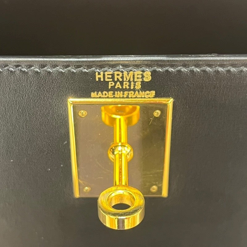 エルメス HERMES ケリー28 外縫い □A刻 ブラック/ゴールド金具 ボックスカーフ レディース ハンドバッグ