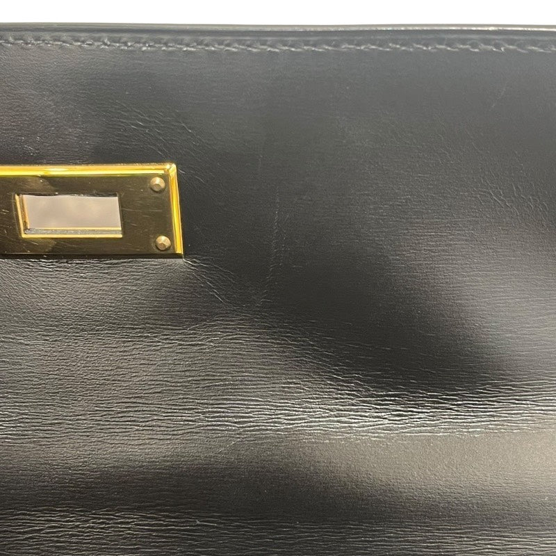 エルメス HERMES ケリー28 外縫い □A刻 ブラック/ゴールド金具 ボックスカーフ レディース ハンドバッグ