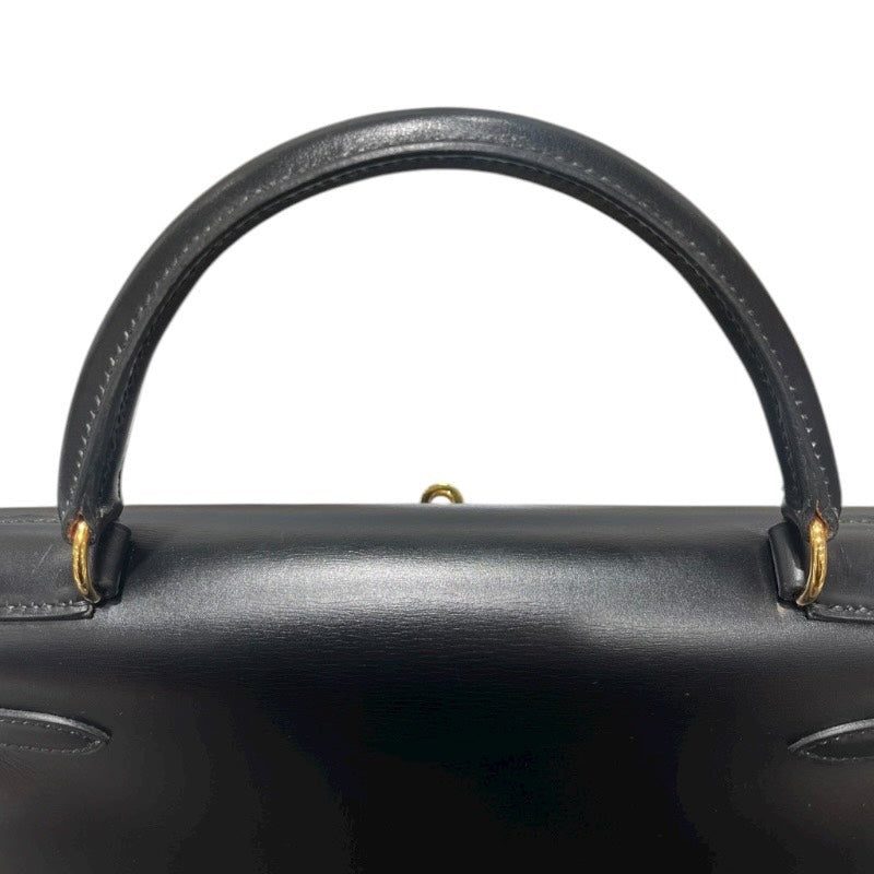 エルメス HERMES ケリー28 外縫い □A刻 ブラック/ゴールド金具 ボックスカーフ レディース ハンドバッグ