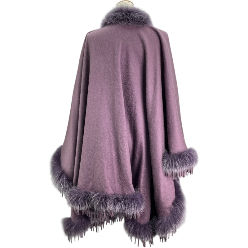 フェンディ FENDI ロゴワッペンファー付きケープ パープル カシミヤ