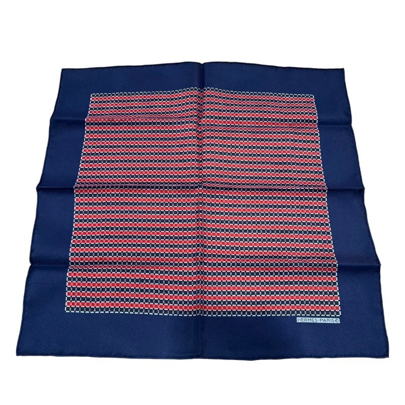 エルメス HERMES カレ40 ブルー・レッド シルク レディース スカーフ