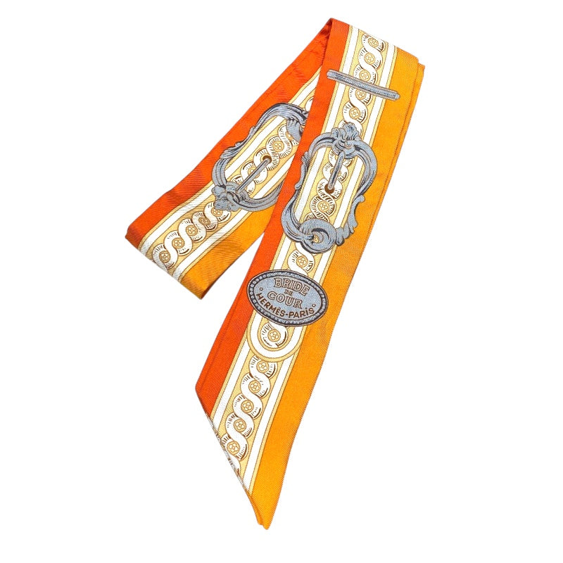 エルメス HERMES ツイリー　BRIDES DE COUR オレンジ/イエロー/ホワイト シルク100％ レディース スカーフ