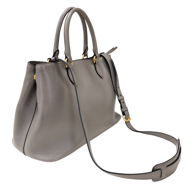 プラダ PRADA エンボスロゴ ハンドバッグ 1BA579 グレージュ ゴールド金具 グレースカーフ レディース トートバッグ