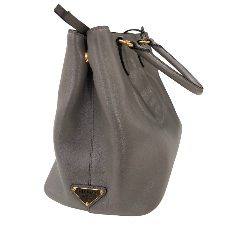 プラダ PRADA エンボスロゴ ハンドバッグ 1BA579 グレージュ ゴールド金具 グレースカーフ レディース トートバッグ
