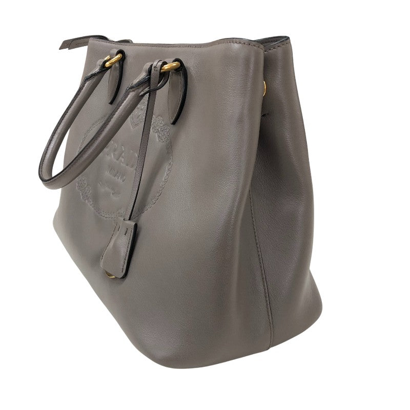 プラダ PRADA エンボスロゴ ハンドバッグ 1BA579 グレージュ ゴールド金具 グレースカーフ レディース トートバッグ