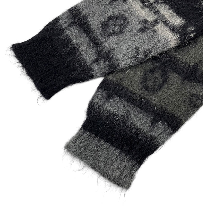 ルイ・ヴィトン LOUIS VUITTON モノグラム総柄モヘアニットカーディガン HQN46W ブラック モヘア メンズ カーディガン