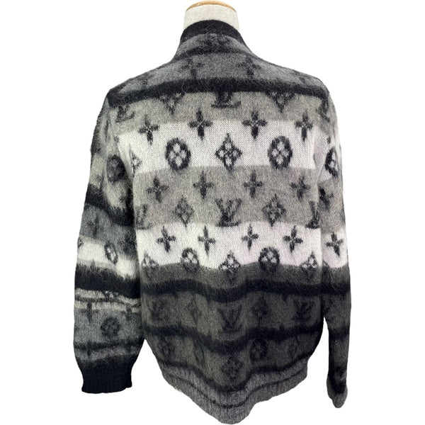 ルイ・ヴィトン LOUIS VUITTON モノグラム総柄モヘアニットカーディガン HQN46W ブラック モヘア メンズ カーディガン