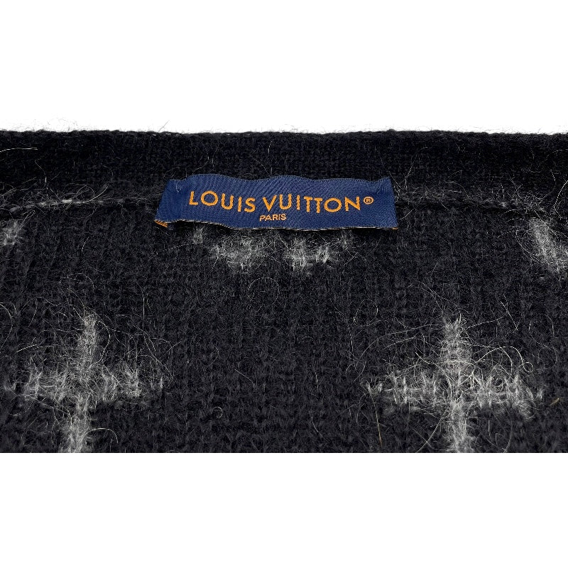 ルイ・ヴィトン LOUIS VUITTON モノグラム総柄モヘアニットカーディガン HQN46W ブラック モヘア メンズ カーディガン