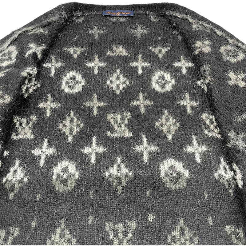 ルイ・ヴィトン LOUIS VUITTON モノグラム総柄モヘアニットカーディガン HQN46W ブラック モヘア メンズ カーディガン