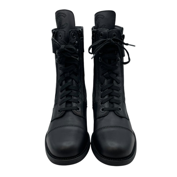 シャネル CHANEL ココマークレースアップブーツ G28636 ブラック レザー レディース ブーツ