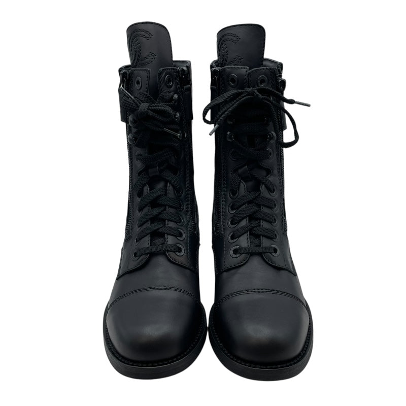 シャネル CHANEL ココマークレースアップブーツ G28636 ブラック レザー レディース ブーツ