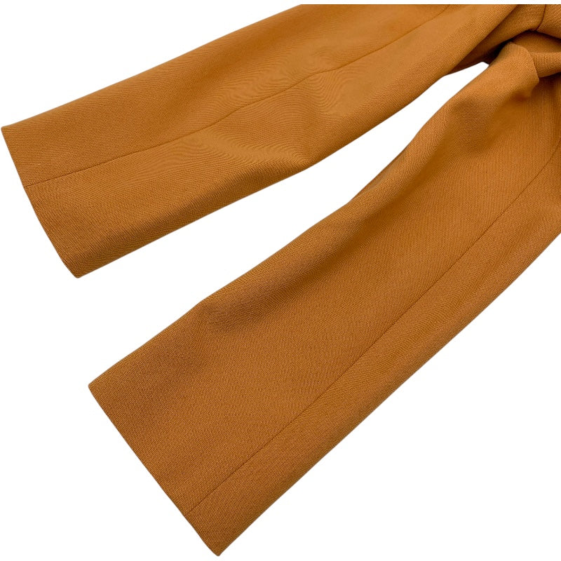 エルメス HERMES 刺繍ポケットステンカラーコート オレンジ ウール レディース ステンカラーコート