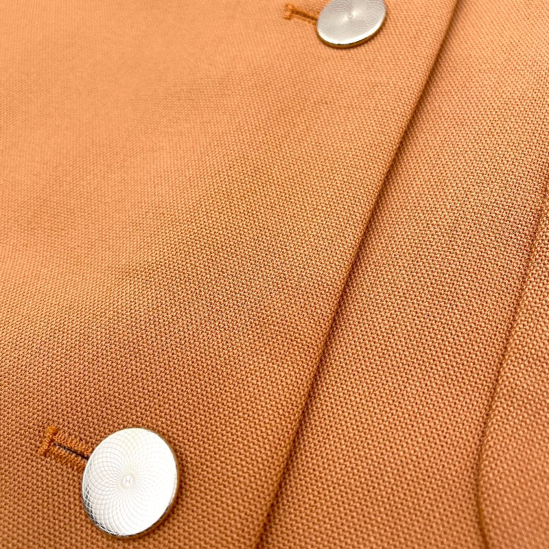 エルメス HERMES 刺繍ポケットステンカラーコート オレンジ ウール レディース ステンカラーコート