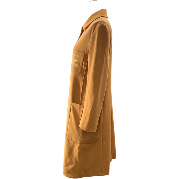 エルメス HERMES 刺繍ポケットステンカラーコート オレンジ ウール レディース ステンカラーコート