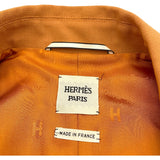 エルメス HERMES 刺繍ポケットステンカラーコート オレンジ ウール レディース ステンカラーコート