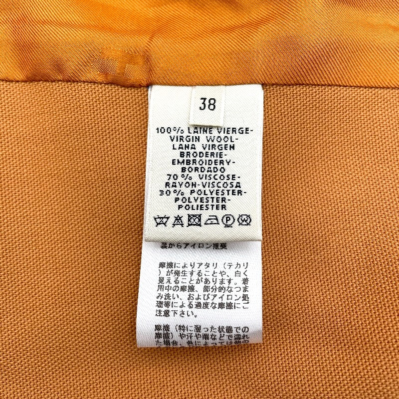 エルメス HERMES 刺繍ポケットステンカラーコート オレンジ ウール レディース ステンカラーコート