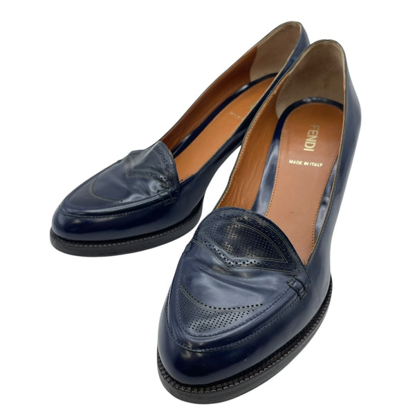 フェンディ FENDI バイカラーヒールローファー ネイビー レザー レディース パンプス