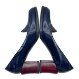 フェンディ FENDI バイカラーヒールローファー ネイビー レザー レディース パンプス