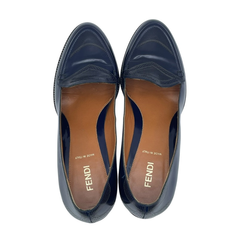 フェンディ FENDI バイカラーヒールローファー ネイビー レザー レディース パンプス
