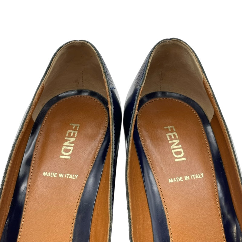 フェンディ FENDI バイカラーヒールローファー ネイビー レザー レディース パンプス