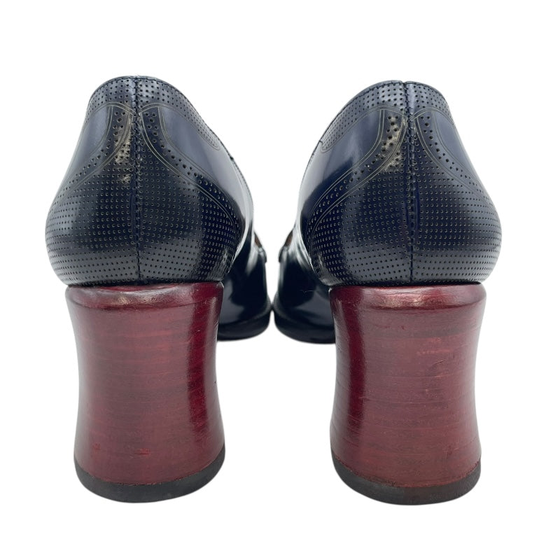 フェンディ FENDI バイカラーヒールローファー ネイビー レザー レディース パンプス