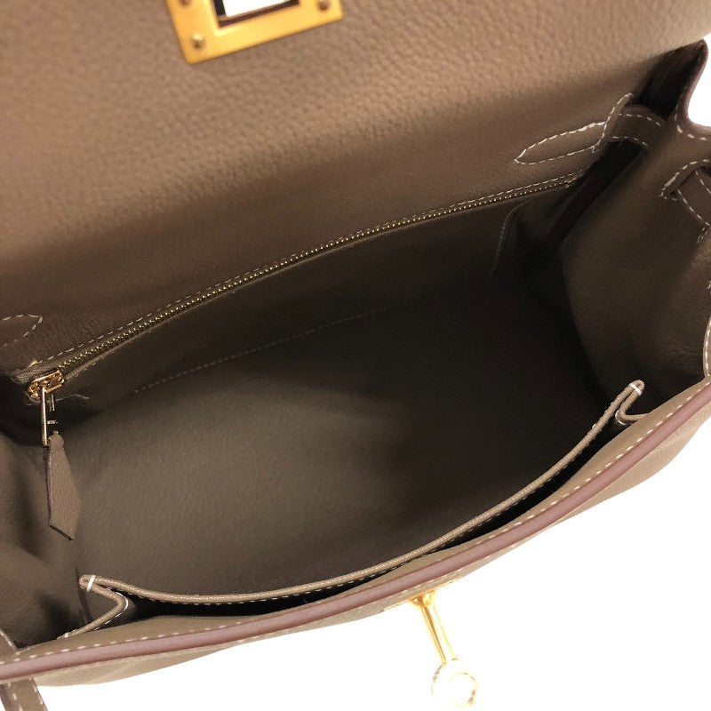 エルメス HERMES ケリー25 内縫い K刻印 エトゥープ マットゴールド金具 トゴ レディース ハンドバッグ