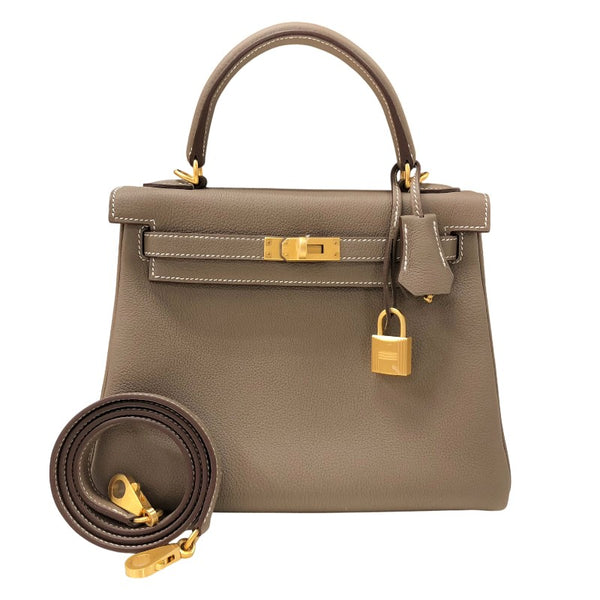 エルメス HERMES ケリー25 内縫い K刻印 エトゥープ マットゴールド金具 トゴ レディース ハンドバッグ