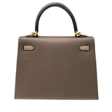 エルメス HERMES ケリー25 外縫い トリコロール B刻 エコルセ・エトゥープ・ブラック ゴールド金具 エプソン レディース ハンドバッグ