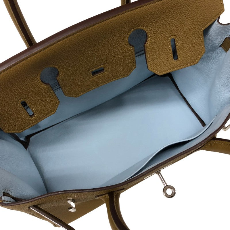 エルメス HERMES バーキン30ヴェルソ U刻印 ブロンズドレ・ブループリュム シルバー金具 トゴ レディース ハンドバッグ