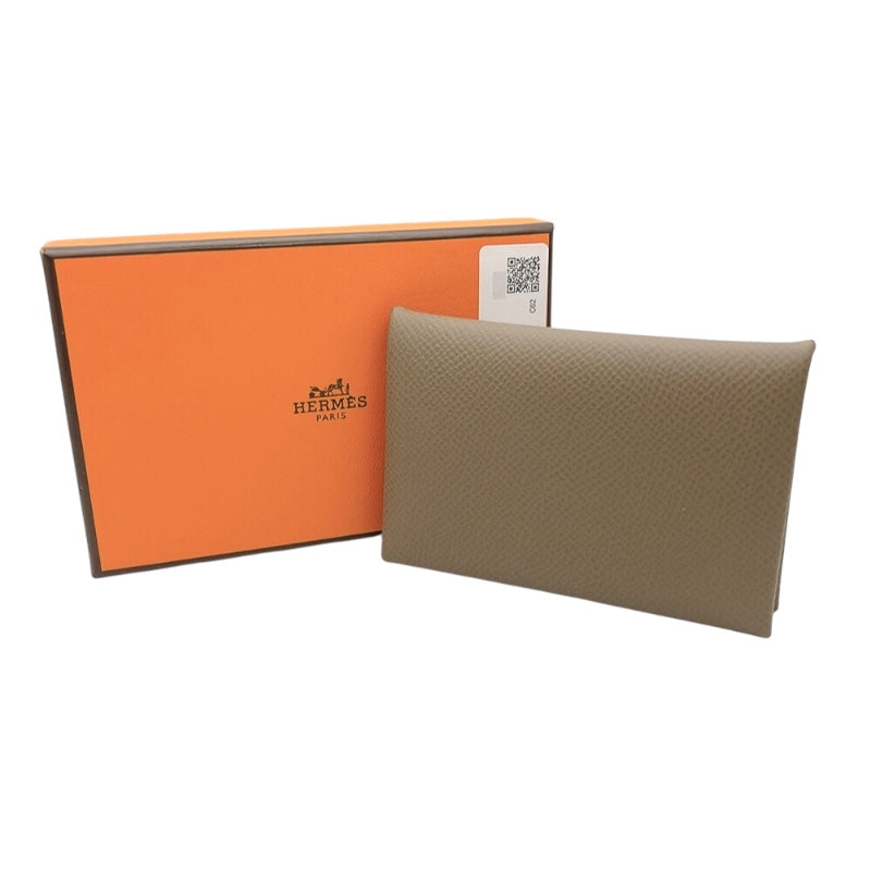 エルメス HERMES カルヴィ W刻印　(2024年製) グレー　 ヴォーエプソン ユニセックス カードケース