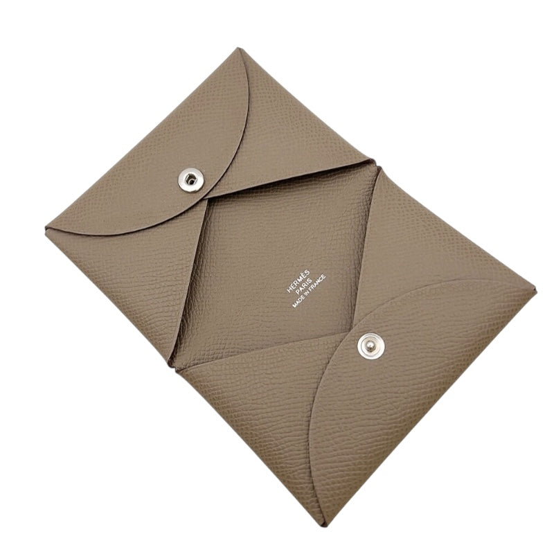 エルメス HERMES カルヴィ W刻印　(2024年製) グレー　 ヴォーエプソン ユニセックス カードケース