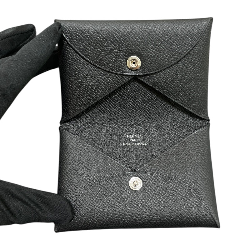 エルメス HERMES カルヴィ W刻 ブラック エプソン ユニセックス カードケース