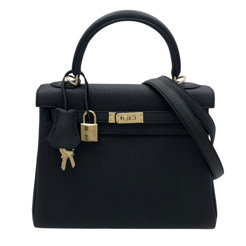 エルメス HERMES ケリー25　内縫い W刻 ブラック GD金具 トゴ レディース ショルダーバッグ