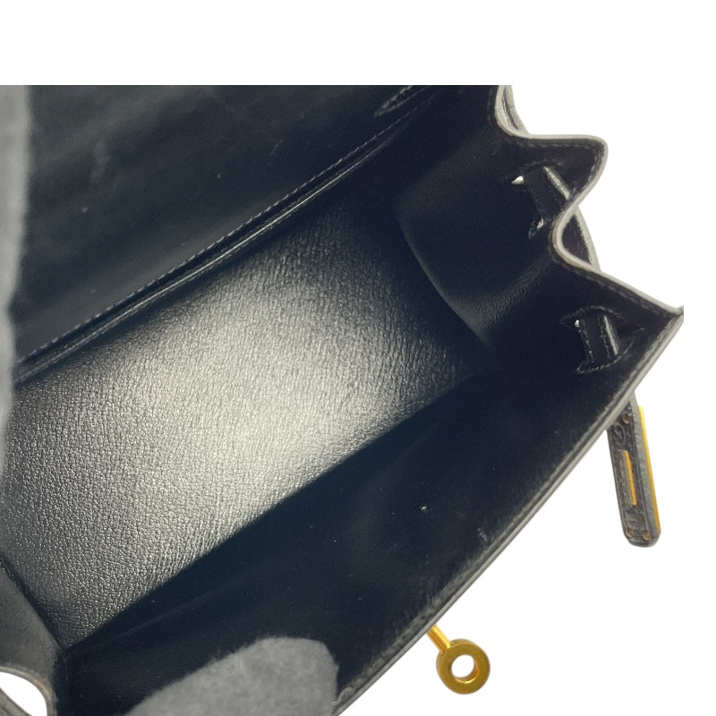 エルメス HERMES ミニケリー20 〇X刻 ブラック GD金具 ボックスカーフ レディース ショルダーバッグ