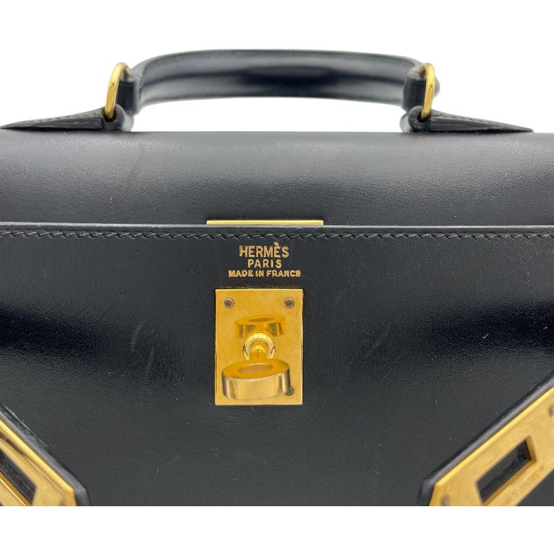 エルメス HERMES ミニケリー20 〇X刻 ブラック GD金具 ボックスカーフ レディース ショルダーバッグ