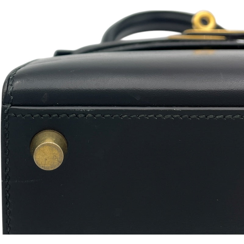 エルメス HERMES ミニケリー20 〇X刻 ブラック GD金具 ボックスカーフ レディース ショルダーバッグ