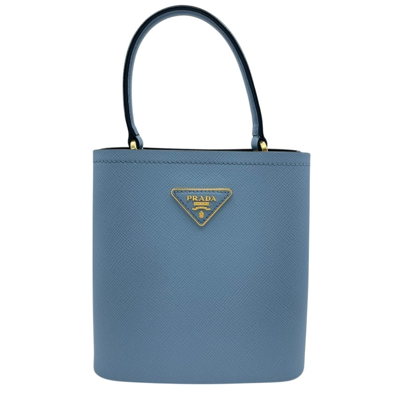 PRADA トートバッグ 肩掛け ライトブルー レザー ロゴ ポーチ プラダ