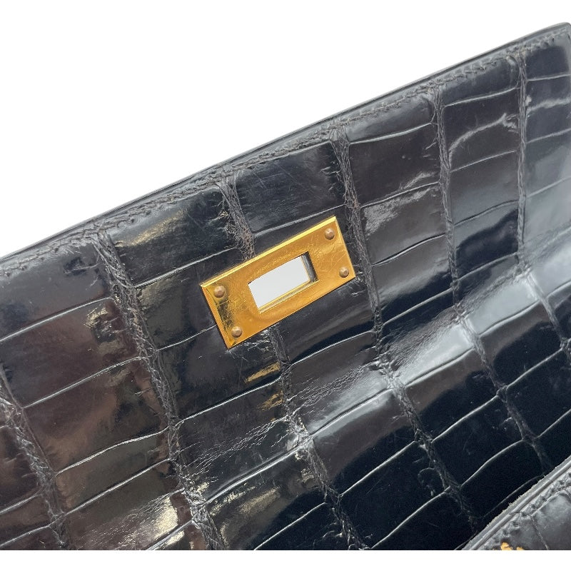 エルメス HERMES ケリー28 外縫い ○V刻 ブラック GD金具 ポロサスリセ レディース ショルダーバッグ