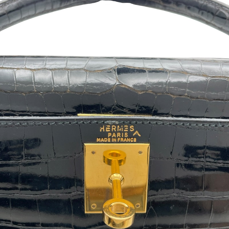 エルメス HERMES ケリー28 外縫い ○V刻 ブラック GD金具 ポロサスリセ レディース ショルダーバッグ