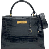 エルメス HERMES ケリー28 外縫い ○V刻 ブラック GD金具 ポロサスリセ レディース ショルダーバッグ