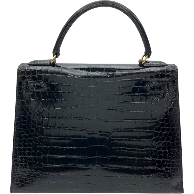 エルメス HERMES ケリー28 外縫い ○V刻 ブラック GD金具 ポロサスリセ レディース ショルダーバッグ