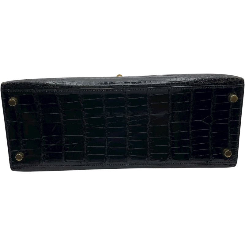 エルメス HERMES ケリー28 外縫い ○V刻 ブラック GD金具 ポロサスリセ レディース ショルダーバッグ