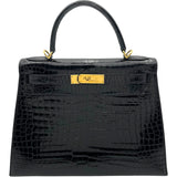 エルメス HERMES ケリー28 外縫い □E刻 ブラック GD金具 ポロサスリセ レディース ハンドバッグ