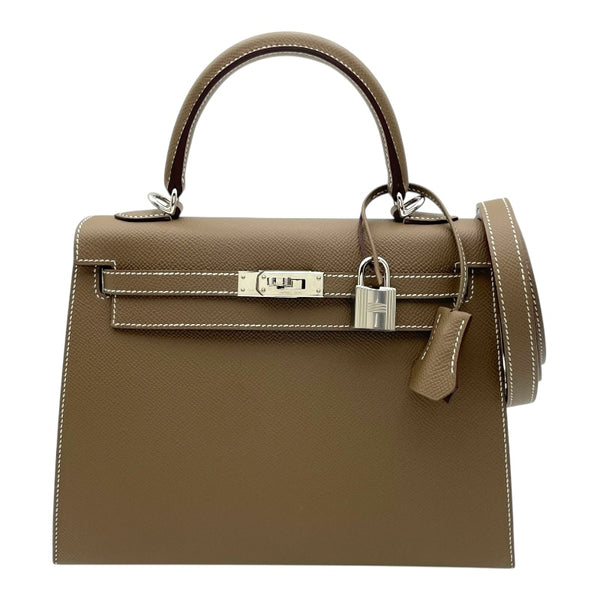 エルメス HERMES ケリー25 外縫い B刻 エトゥープ SV金具 エプソン レディース ハンドバッグ