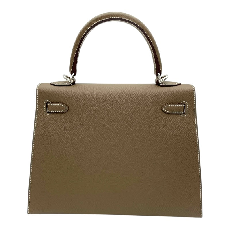 エルメス HERMES ケリー25 外縫い B刻 エトゥープ SV金具 エプソン レディース ハンドバッグ