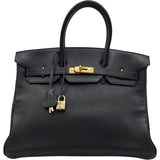 エルメス HERMES バーキン35 □E刻 ブラック GD金具 フィヨルド レディース ハンドバッグ