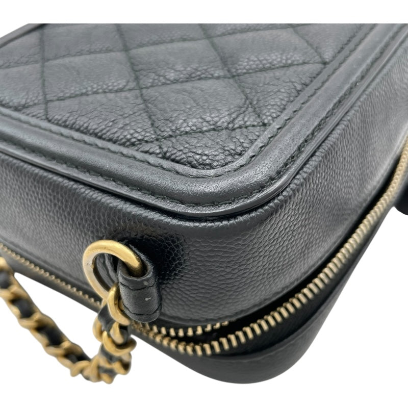 シャネル CHANEL CCフィグリー チェーンショルダー A84452 25番台 ブラック GD金具 キャビア レディース ショルダーバッグ